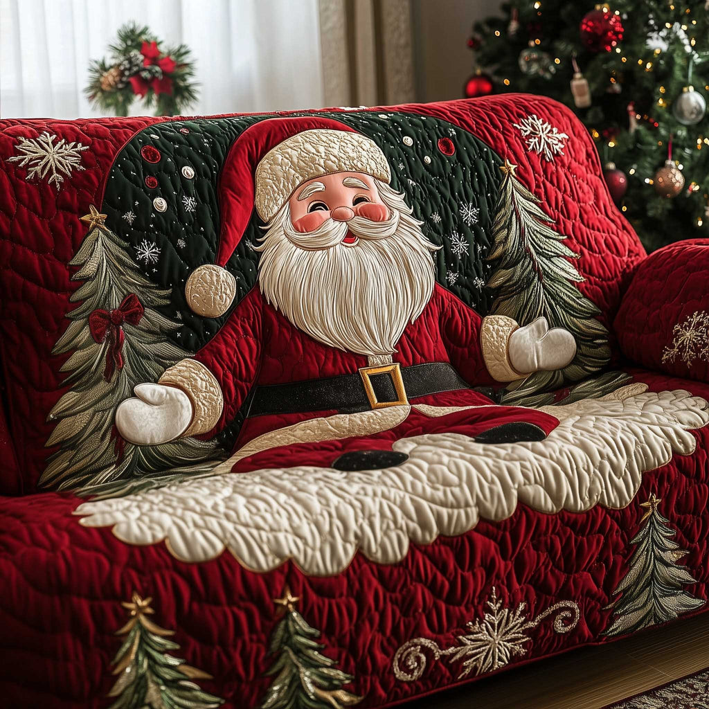 Santa Reclining on the Red Quilt Sofa Cover