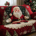 Santa Reclining on the Red Quilt Sofa Cover