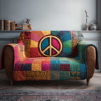 Peace Sign on Bright Patchwork Sofa Cover
