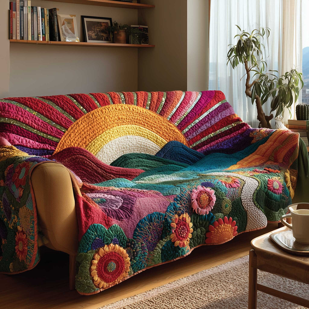 Rainbow Arc Above the Flower Meadow Sofa Cover