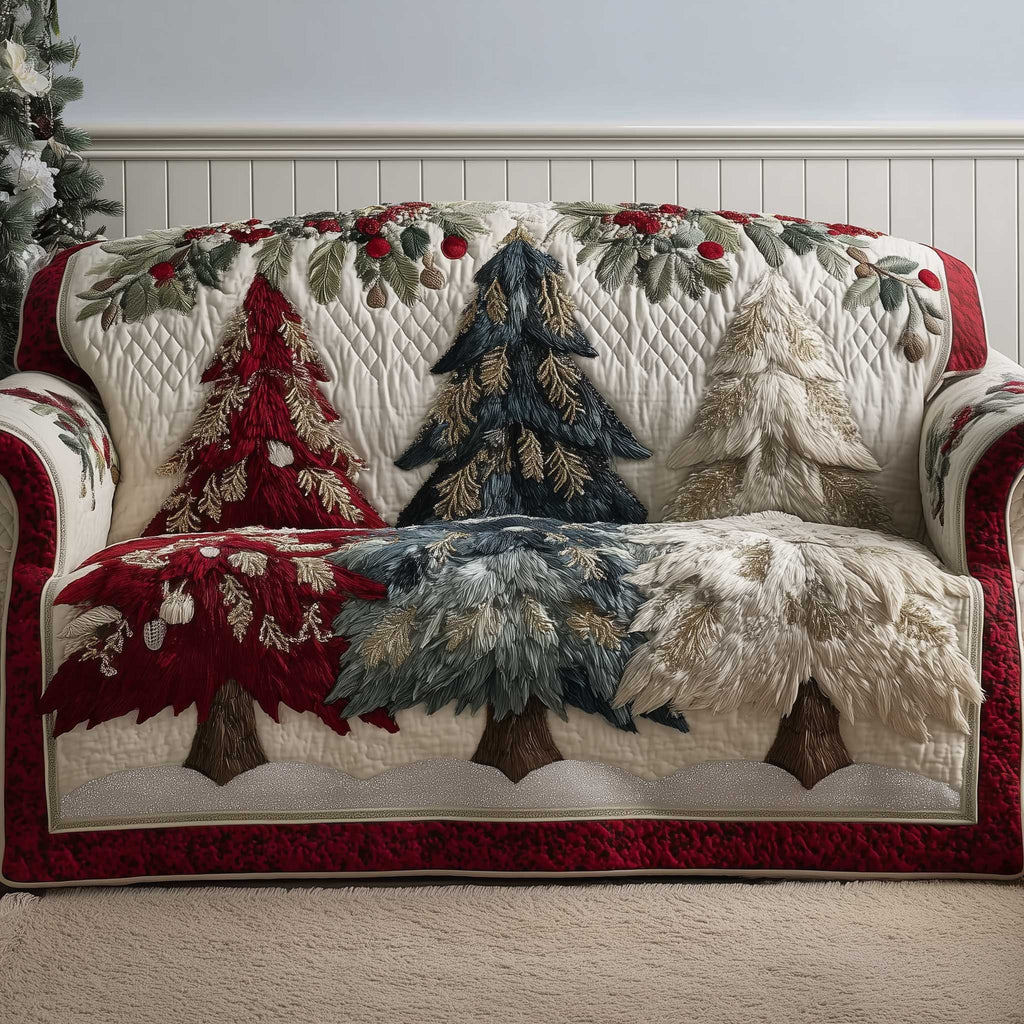 Red and Green Trees on Cream Sofa Cover