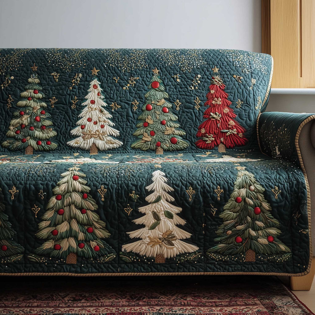 Pine Trees on the Deep Teal Quilt Sofa Cover