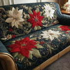 Red and White Poinsettias on Dark Damask Sofa Cover