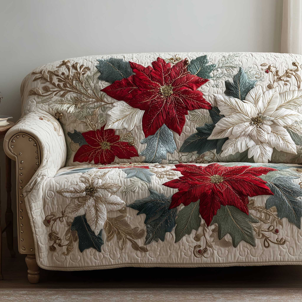 Red and Cream Poinsettias on Ivory Sofa Cover
