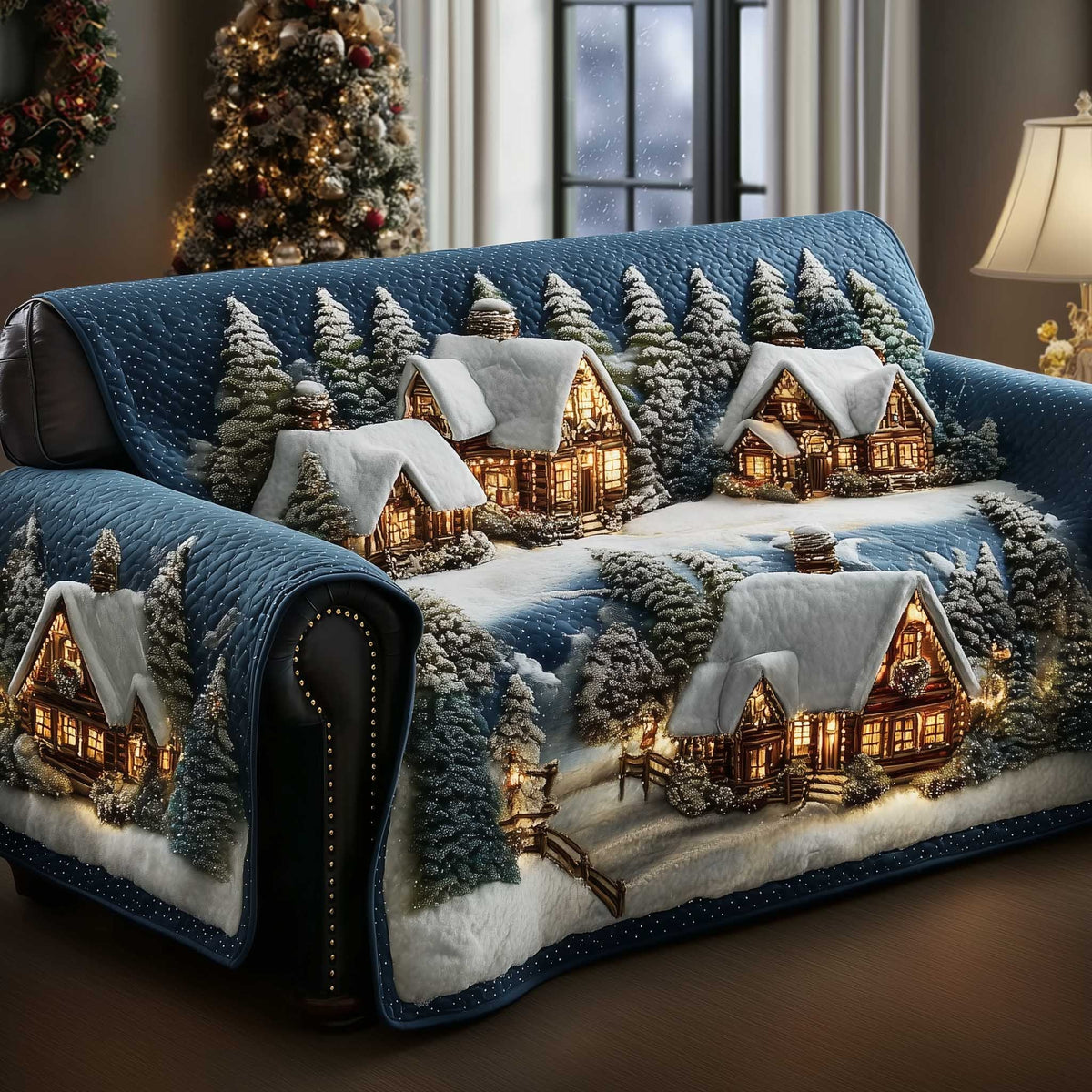 Snowy Cottages Among the Firs Sofa Cover