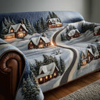 Snowy Road to the Lit Cottages Sofa Cover