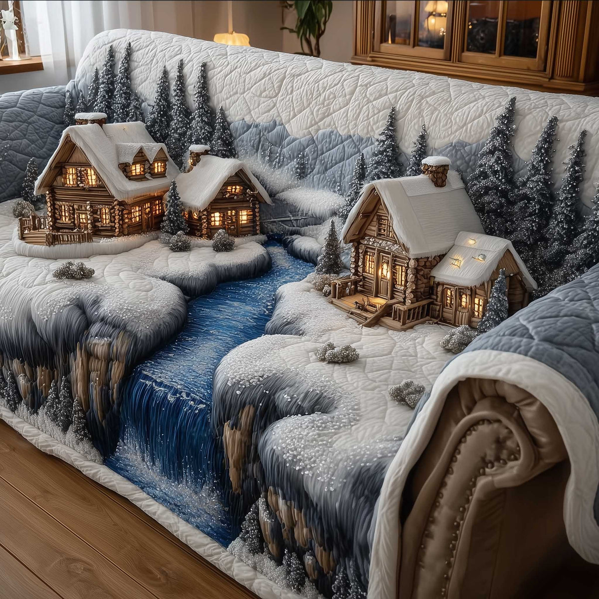 Cottages Beside the Frozen River Sofa Cover