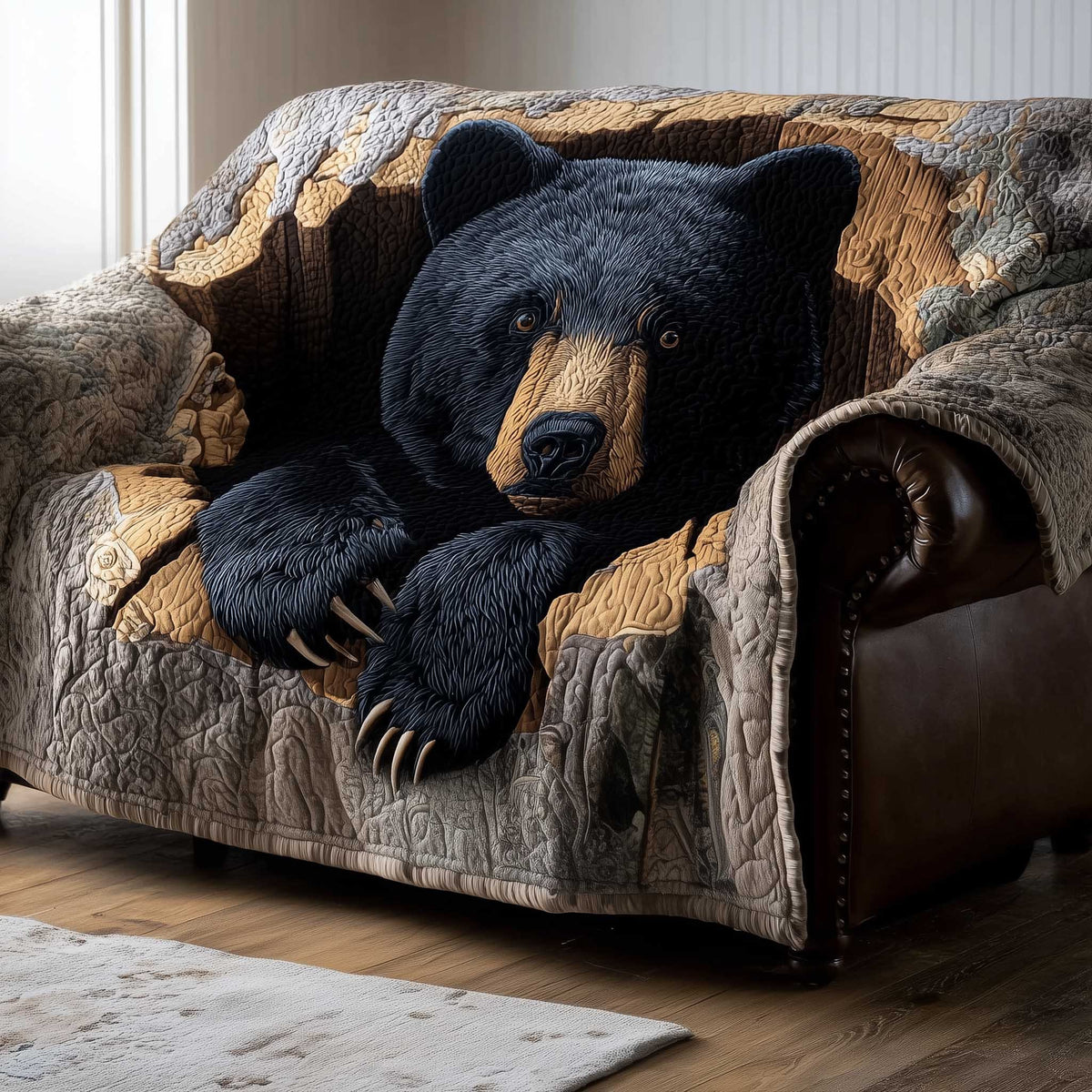Black Bear Paws Over the Couch Edge Sofa Cover