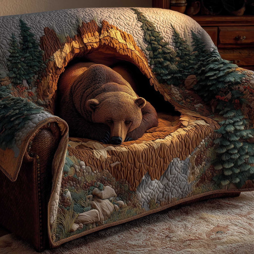 Brown Bear Asleep in the Hollow Log Sofa Cover