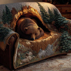 Brown Bear Asleep in the Hollow Log Sofa Cover