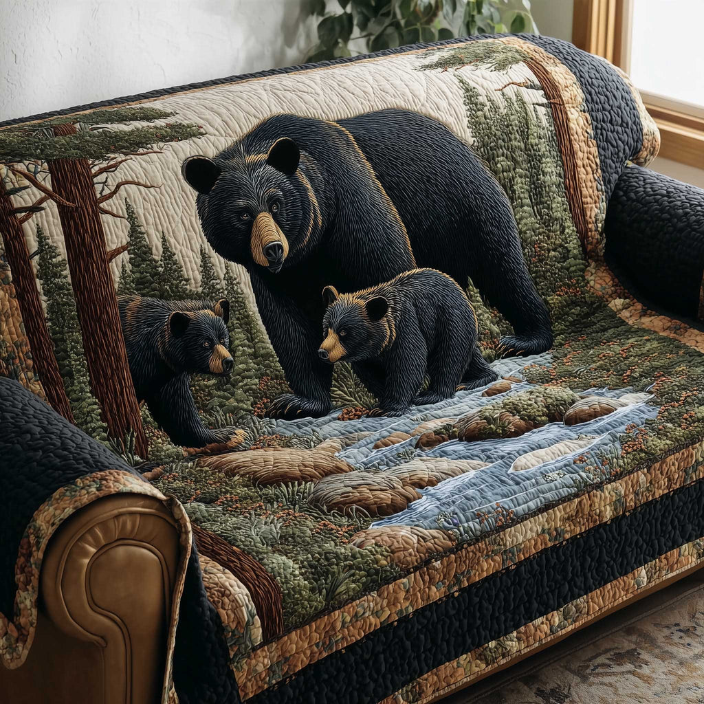 Bear and Cub on the River Rocks Sofa Cover