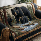 Bear and Cub on the River Rocks Sofa Cover