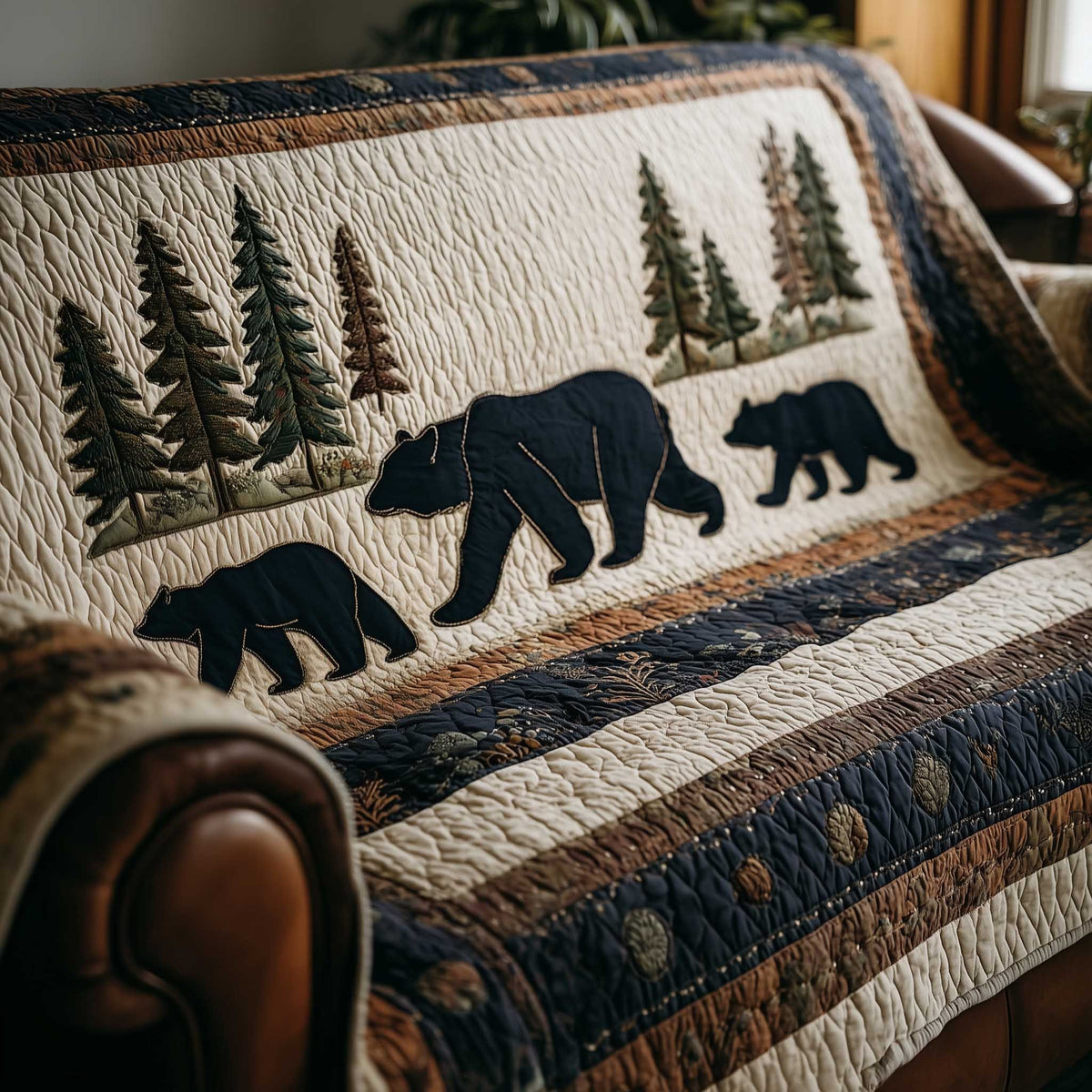 Bear Silhouettes on Striped Bands Sofa Cover