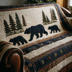 Bear Silhouettes on Striped Bands Sofa Cover