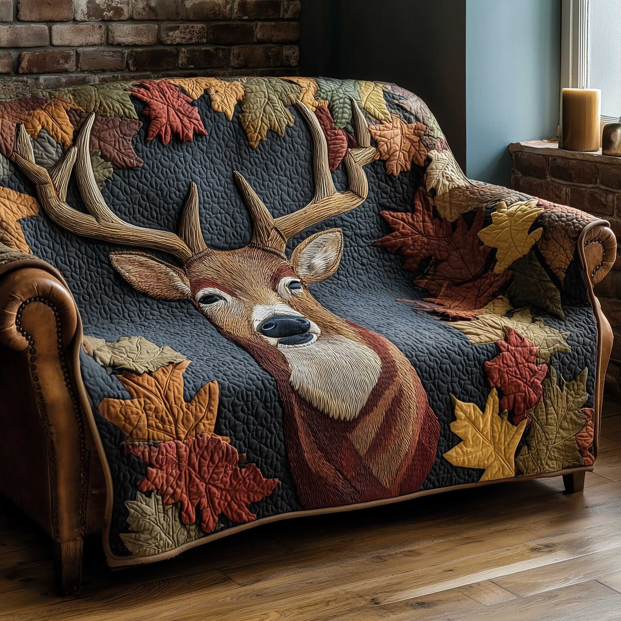 Deer Among Falling Autumn Leaves Sofa Cover