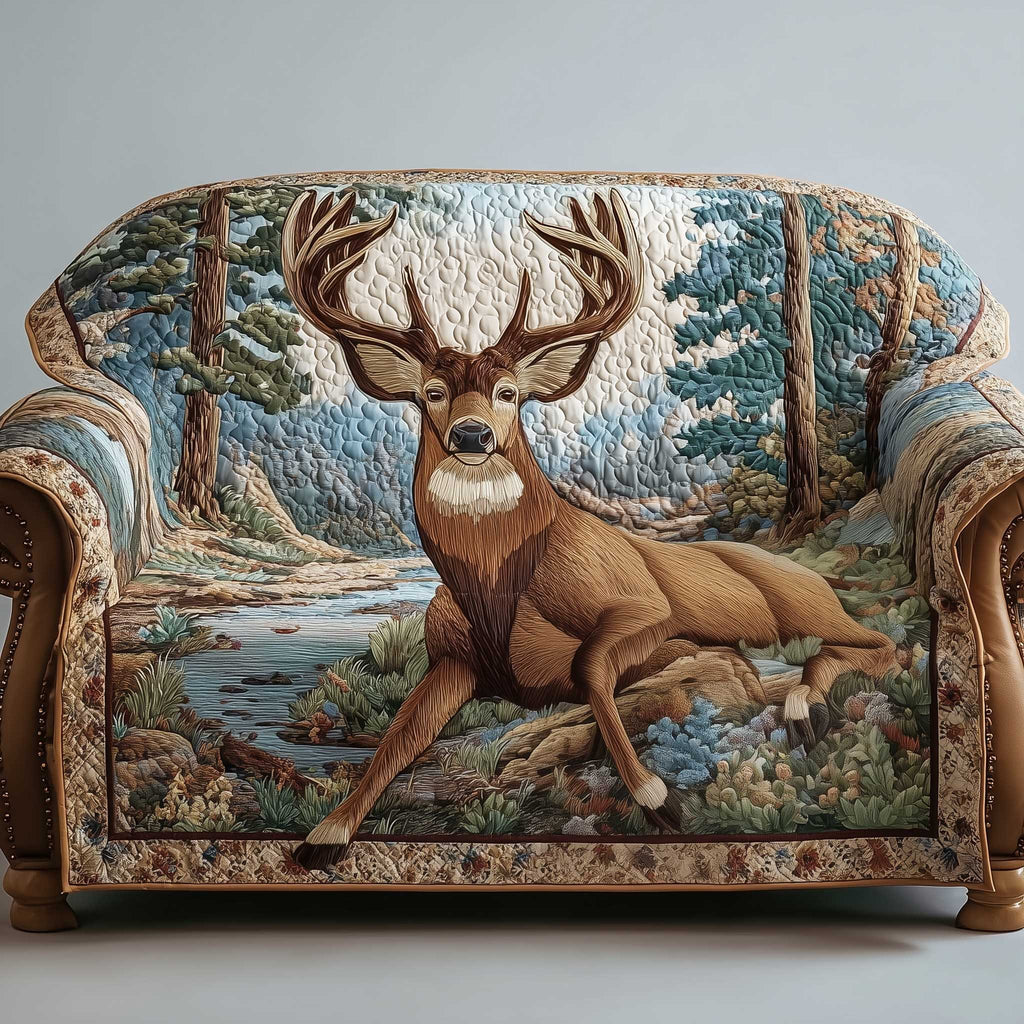 Stag Resting by the Winter Lake Sofa Cover