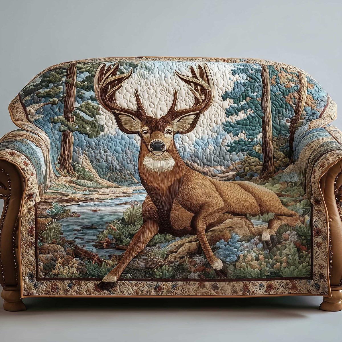Stag Resting by the Winter Lake Sofa Cover