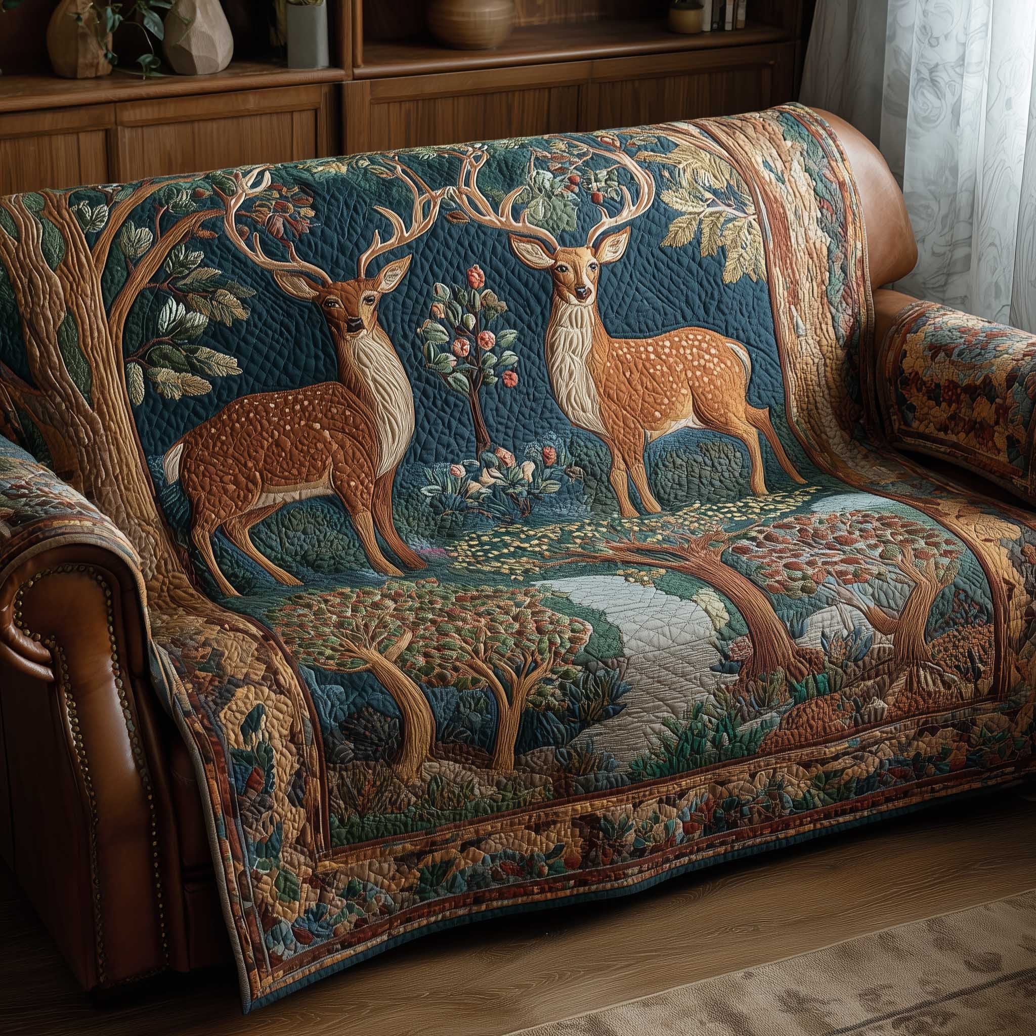 Two Deer in the Apple Orchard Sofa Cover