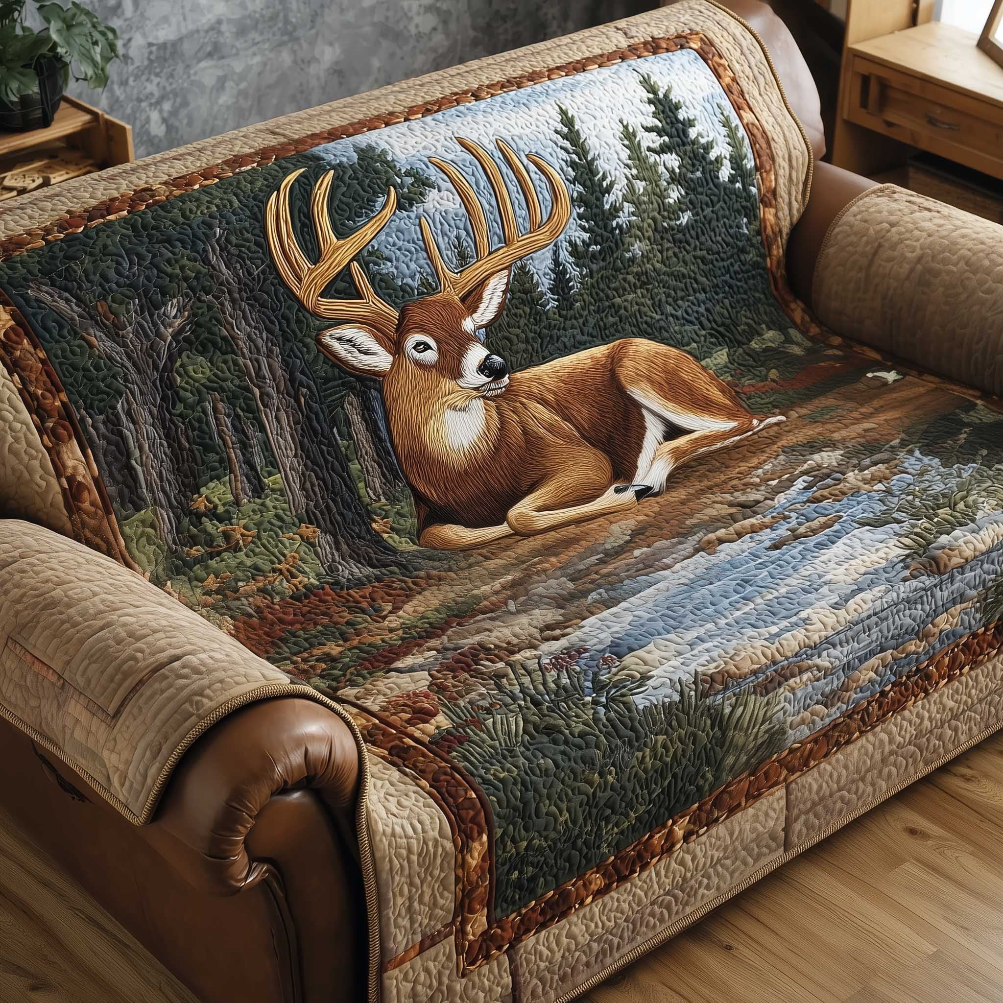 Doe Lying Beside the Forest Stream Sofa Cover