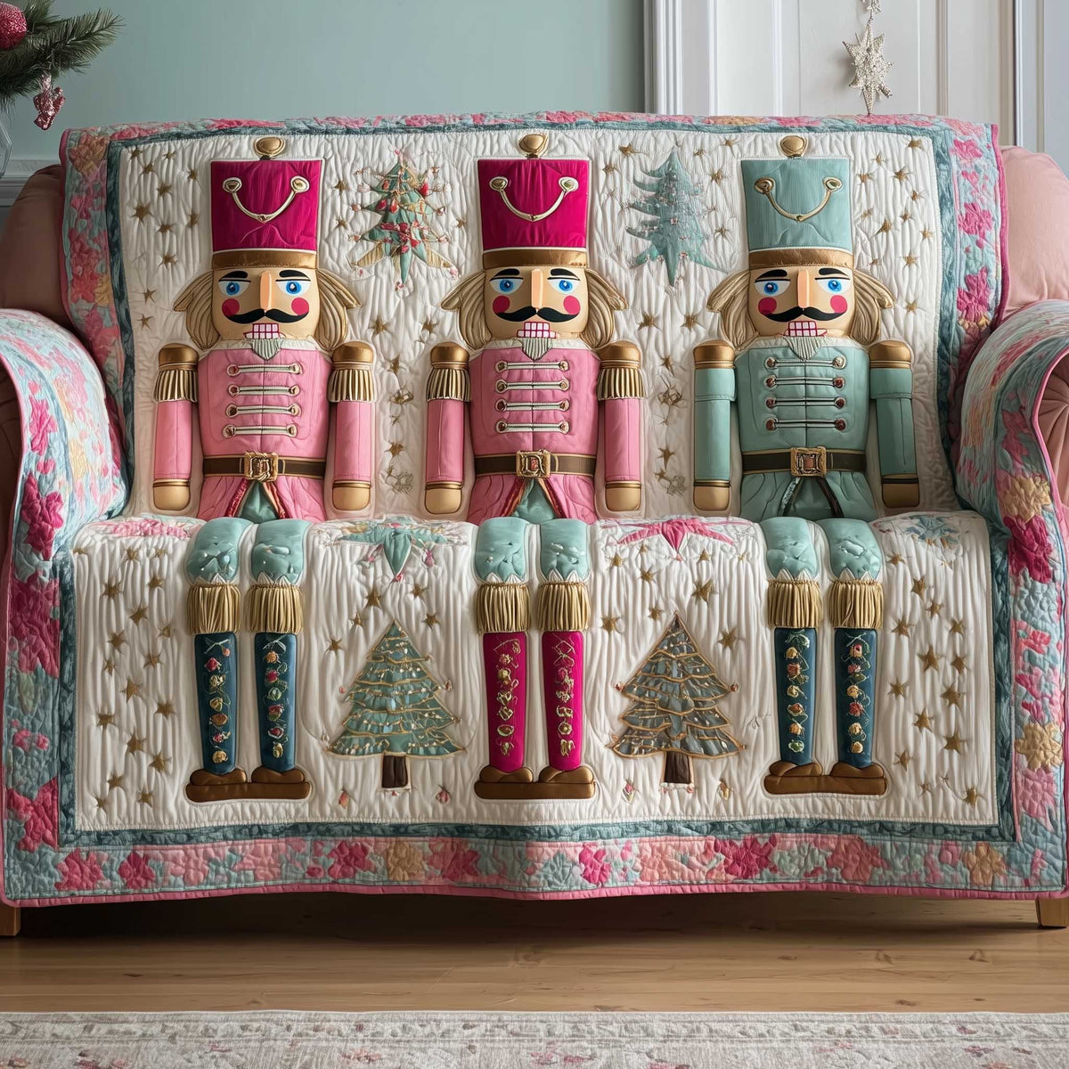 Pastel Nutcrackers with Christmas Trees Sofa Cover