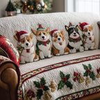 Corgi Choir in Red Santa Hats Sofa Cover