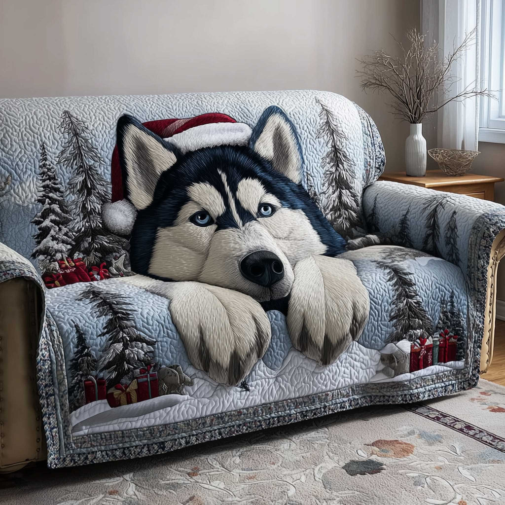 Husky Napping in the Snowy Pines Sofa Cover