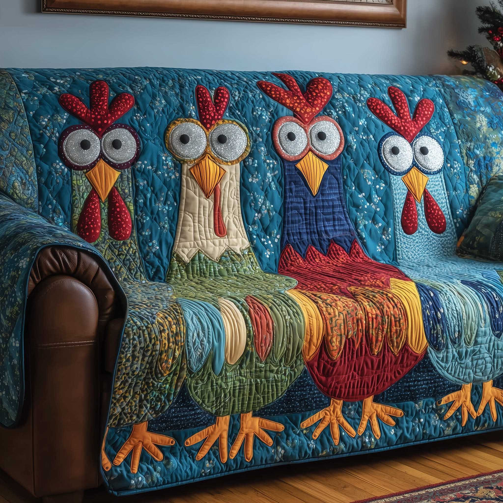 Bold Rooster Head in Blue and Red Sofa Cover