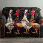 Black and White Hens on Dark Ground Sofa Cover