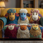 Yellow and Blue Sheep Faces Sofa Cover