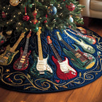 Guitars on the Navy Gold Swirl Christmas Tree Skirt