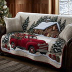 Red Truck by the Snowy Cabin Sofa Cover