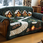 Winter Village on Deep Green Sofa Cover