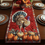 Turkey with Pumpkins on Red Table Runner