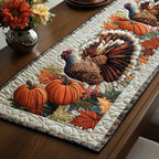 Turkey with Pumpkins on Cream Table Runner
