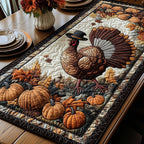 Turkey Among Pumpkins and Leaves Table Runner
