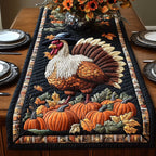 Turkey with Harvest on Black Table Runner