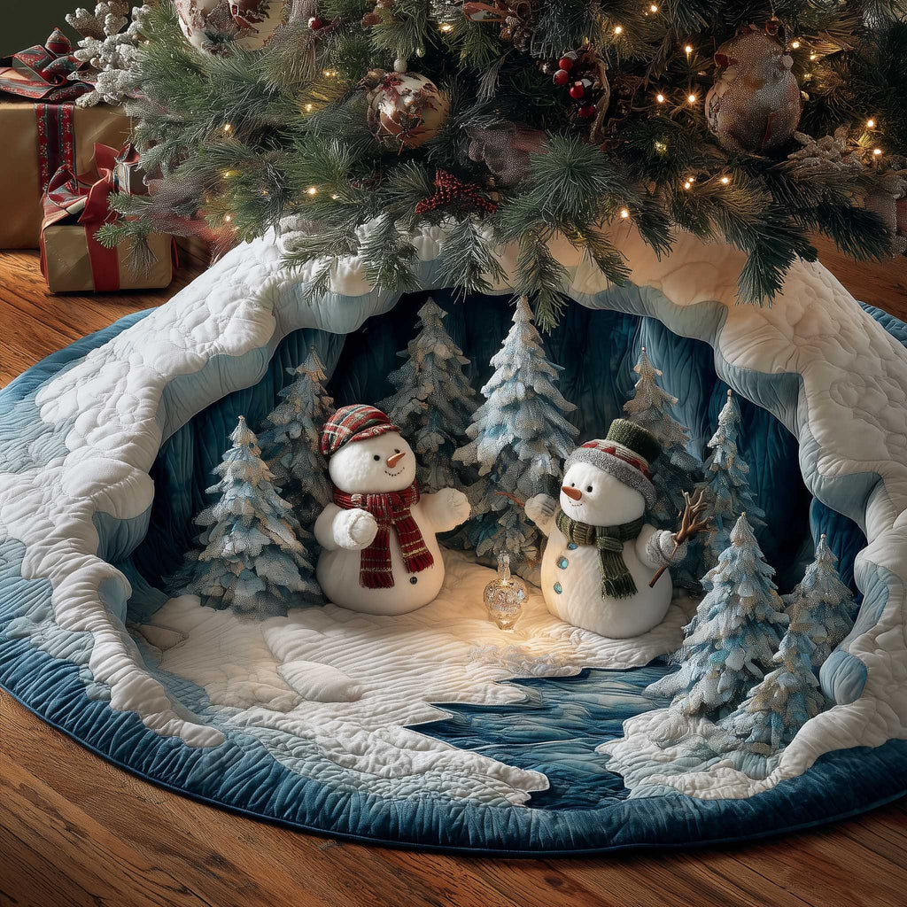 Snowmen in a Snowy Ice Cave Christmas Tree Skirt