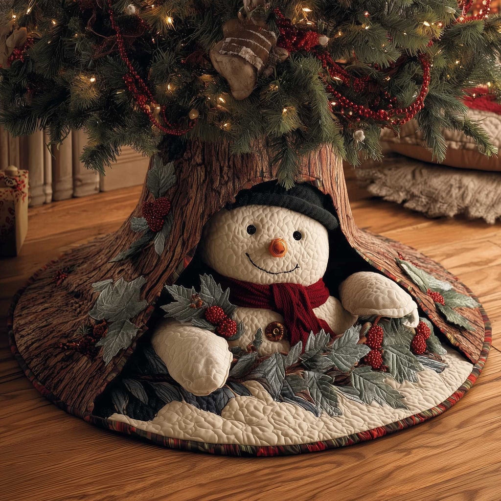 Snowman in a Red Scarf and Hat Christmas Tree Skirt