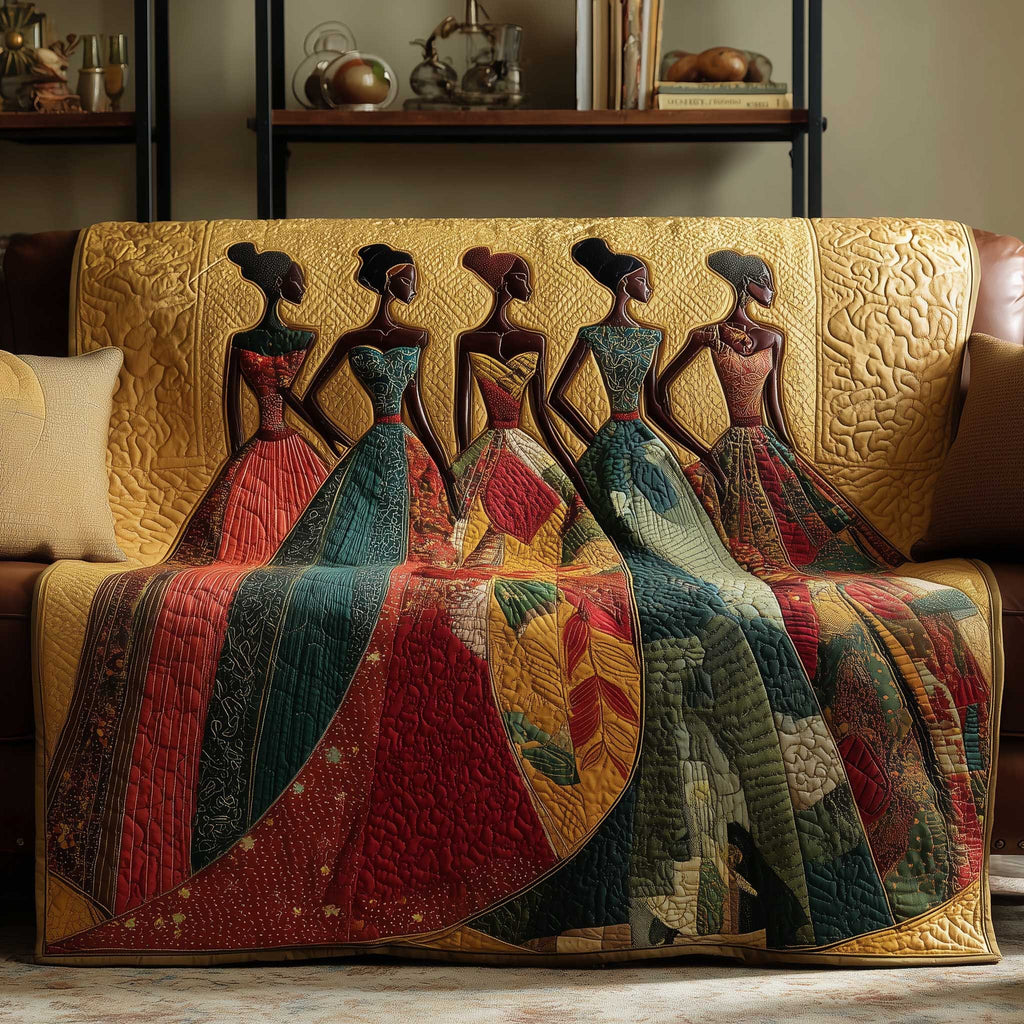 Elegant Women in Patchwork Gowns Sofa Cover