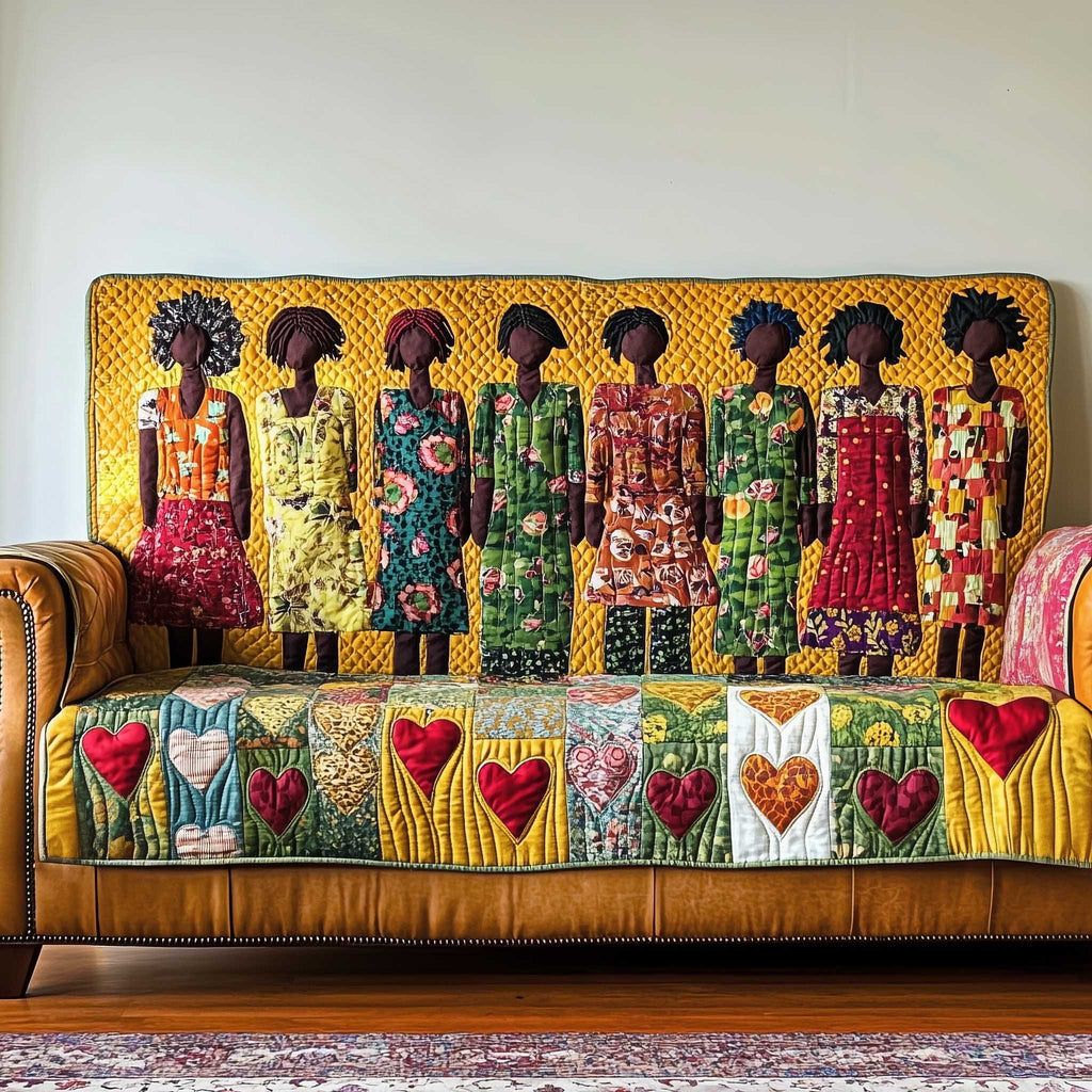 Row of Dresses Above Red Hearts Sofa Cover