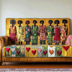 Row of Dresses Above Red Hearts Sofa Cover