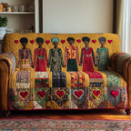 Women in Patchwork Dresses and Hearts Sofa Cover