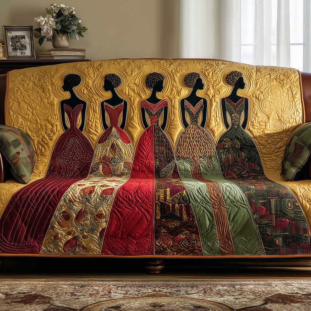 Women in Red and Green Gowns Sofa Cover