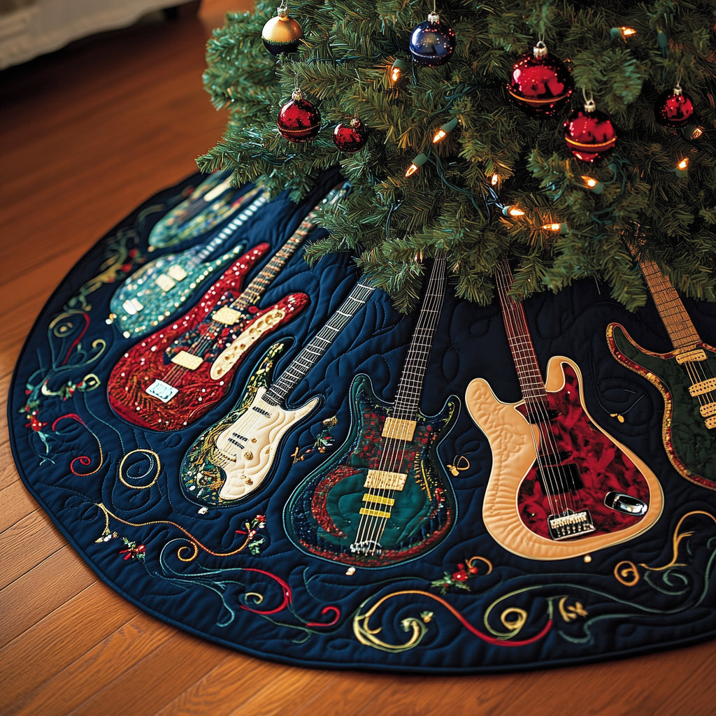Guitar Fan on Midnight Blue Christmas Tree Skirt