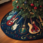 Guitar Fan on Midnight Blue Christmas Tree Skirt