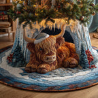 Two Highland Cows in a Cave Christmas Tree Skirt