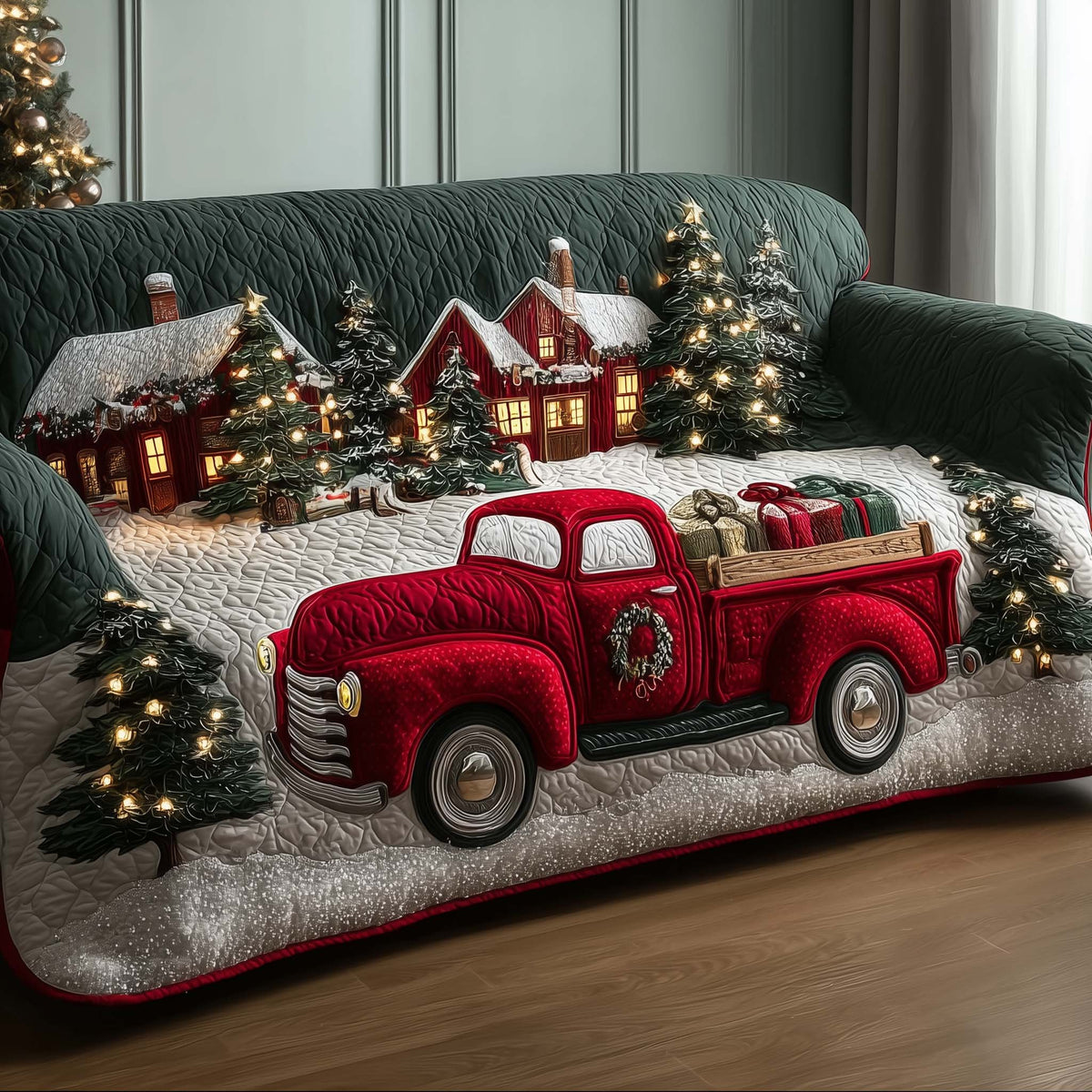 Red Truck with Gifts at Night Sofa Cover