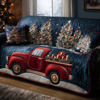 Red Truck with Gifts on Navy Sofa Cover