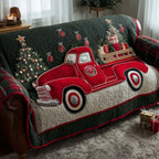 Red Pickup Loaded with Gift Boxes Sofa Cover