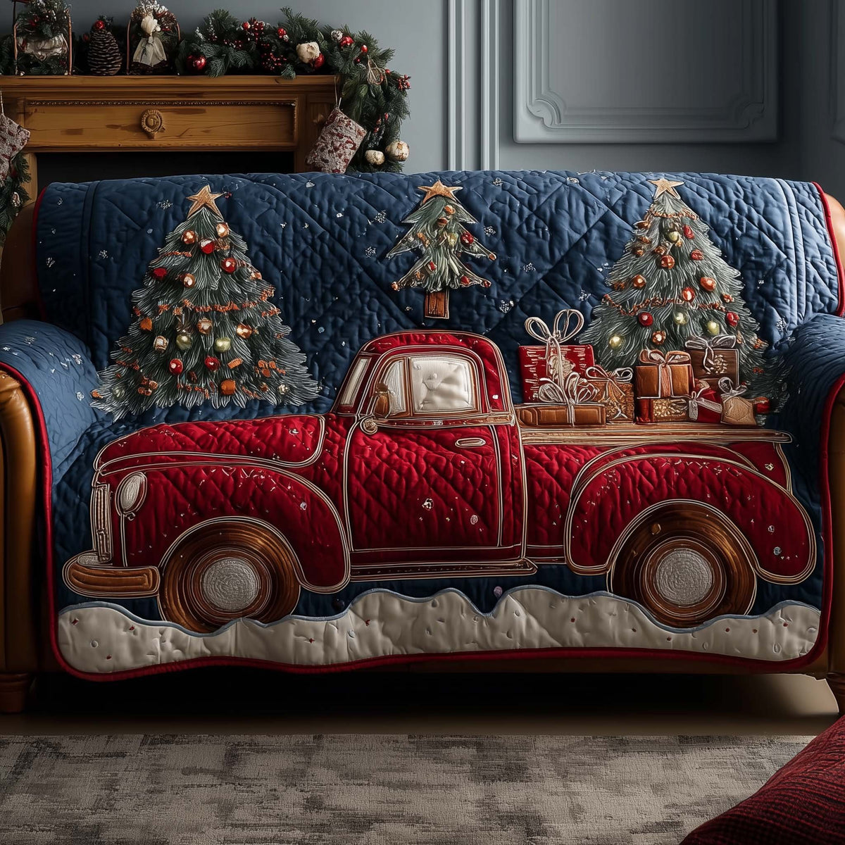 Red Truck Carrying Christmas Presents Sofa Cover